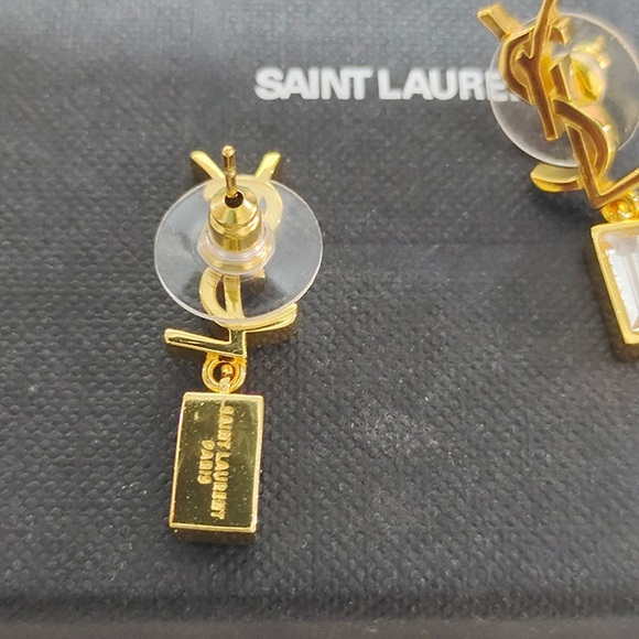 Saint Laurent Ysl Logo Diamond Pendant Earrings - Picture 3 of 6